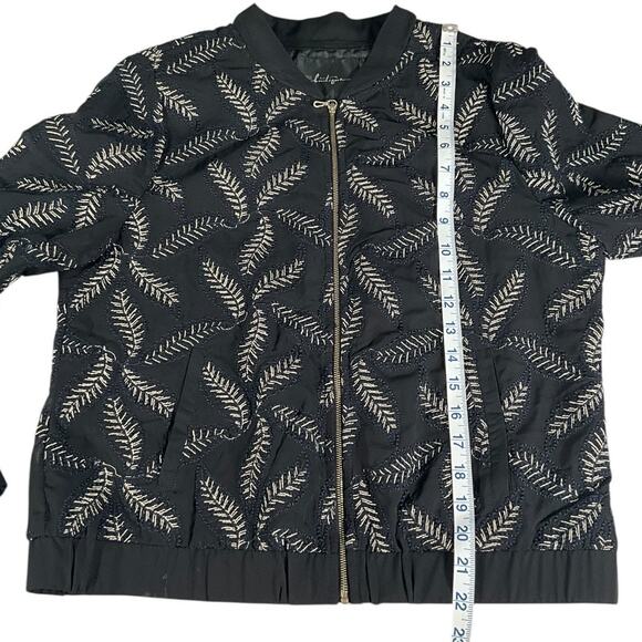 BKE Boutique Gold Leaf Bomber Jacket Size Medium Navy Blue Full Zip Pockets - Picture 7 of 12